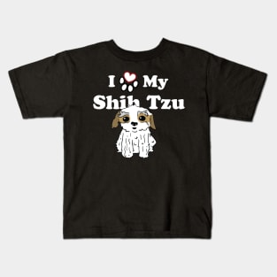I Love My Shih Tzu Dog Illustration Kids T-Shirt
